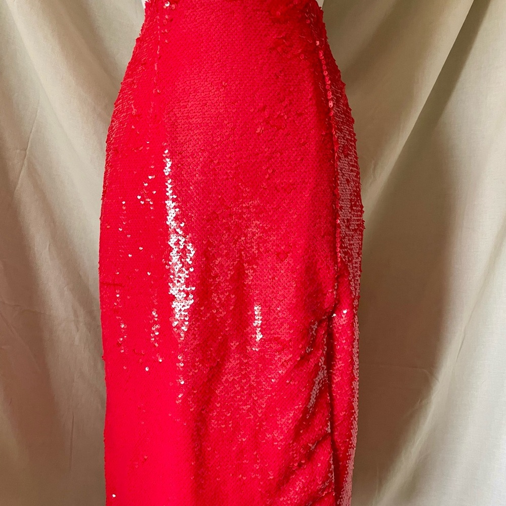 Glamour ASOS Cherry Red Sequin Pencil Skirt sz UK 12 / US 8-10 NWT - Picture 5 of 13